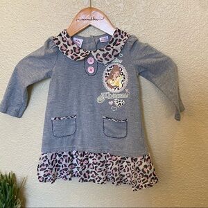 Disney Beauty and the Beast dress 3T grey Peter Pan collar animal print